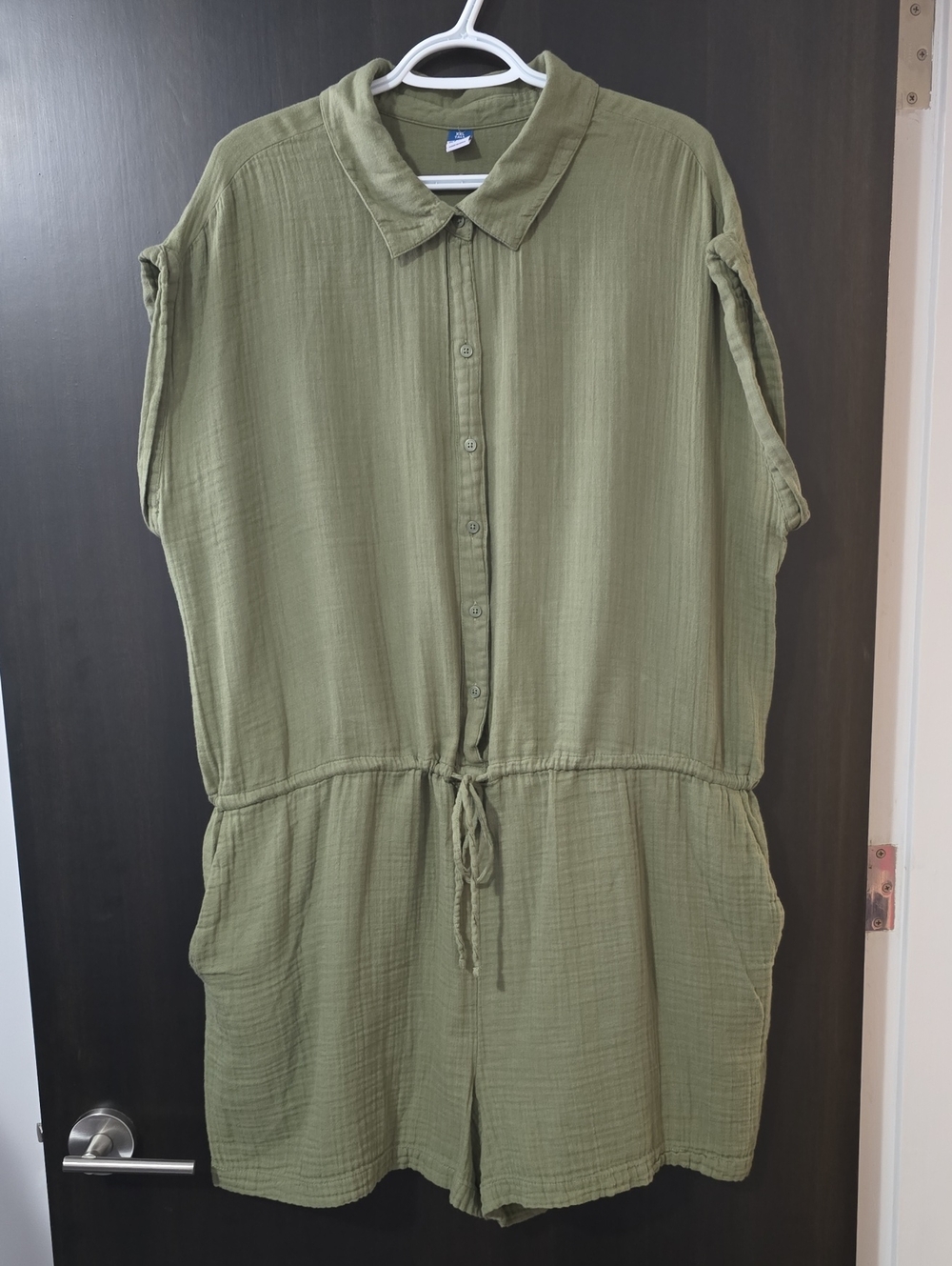 Old Navy Olive Green Button-Front Drawstring Romper